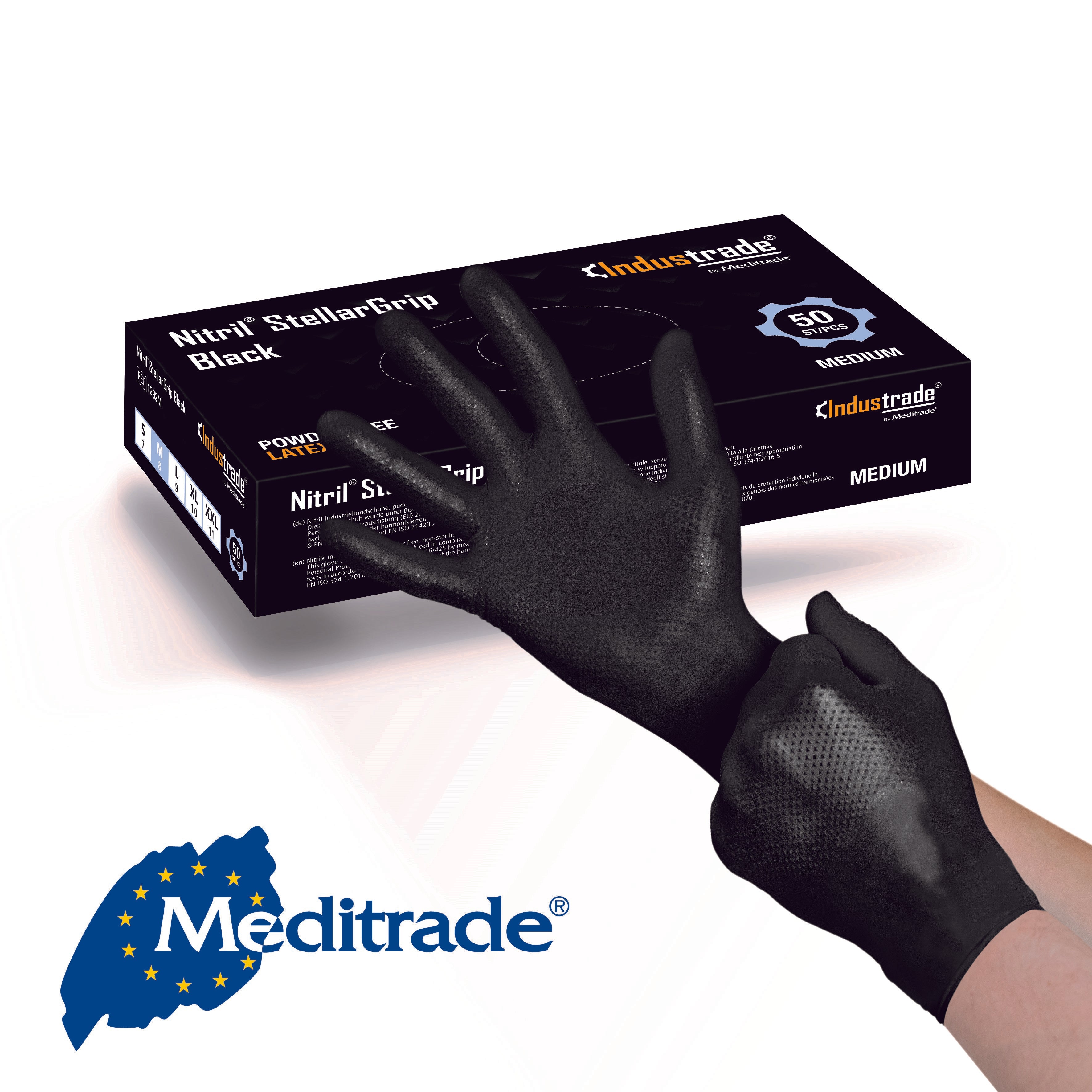 Meditrade Nitril StellarGrip Einmalhandschuhe, puderfrei, schwarz