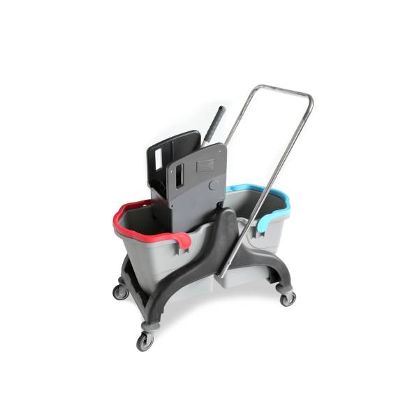 Doppelfahrwagen mit Mopp-Presse, Eimer 2x25 Liter - Black Edition