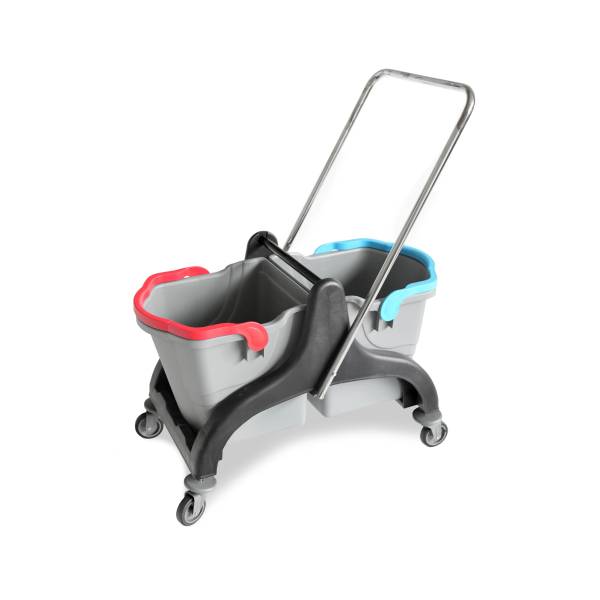 Doppelfahrwagen mit Mopp-Presse, Eimer 2x25 Liter - Black Edition