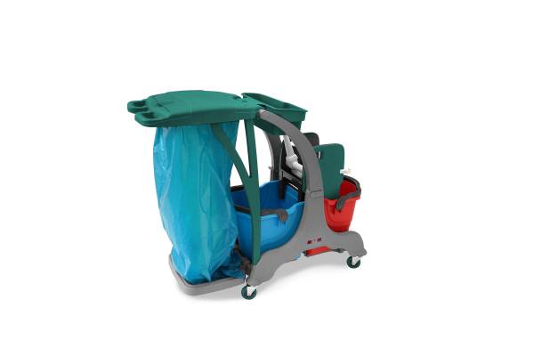 Doppelfahrwagen, 2 x 25 Liter Eimer, Mopp-Presse, Utensilbehälter, Müllsackhalter