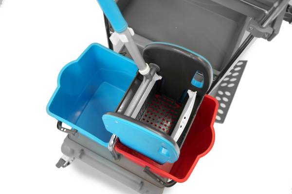 Reinigungswagen, 4 x 5l + 2 x 18l Eimer, Mopp-Presse, 100l Leinentasche