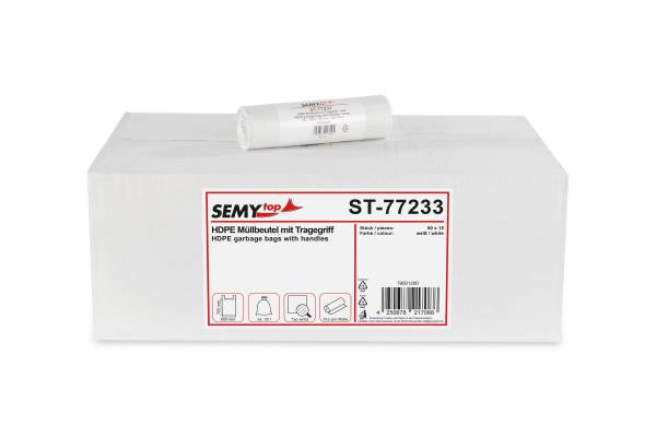 HDPE Müllbeutel mit Tragegriff, weiß, 35 Liter, 60 Rollen