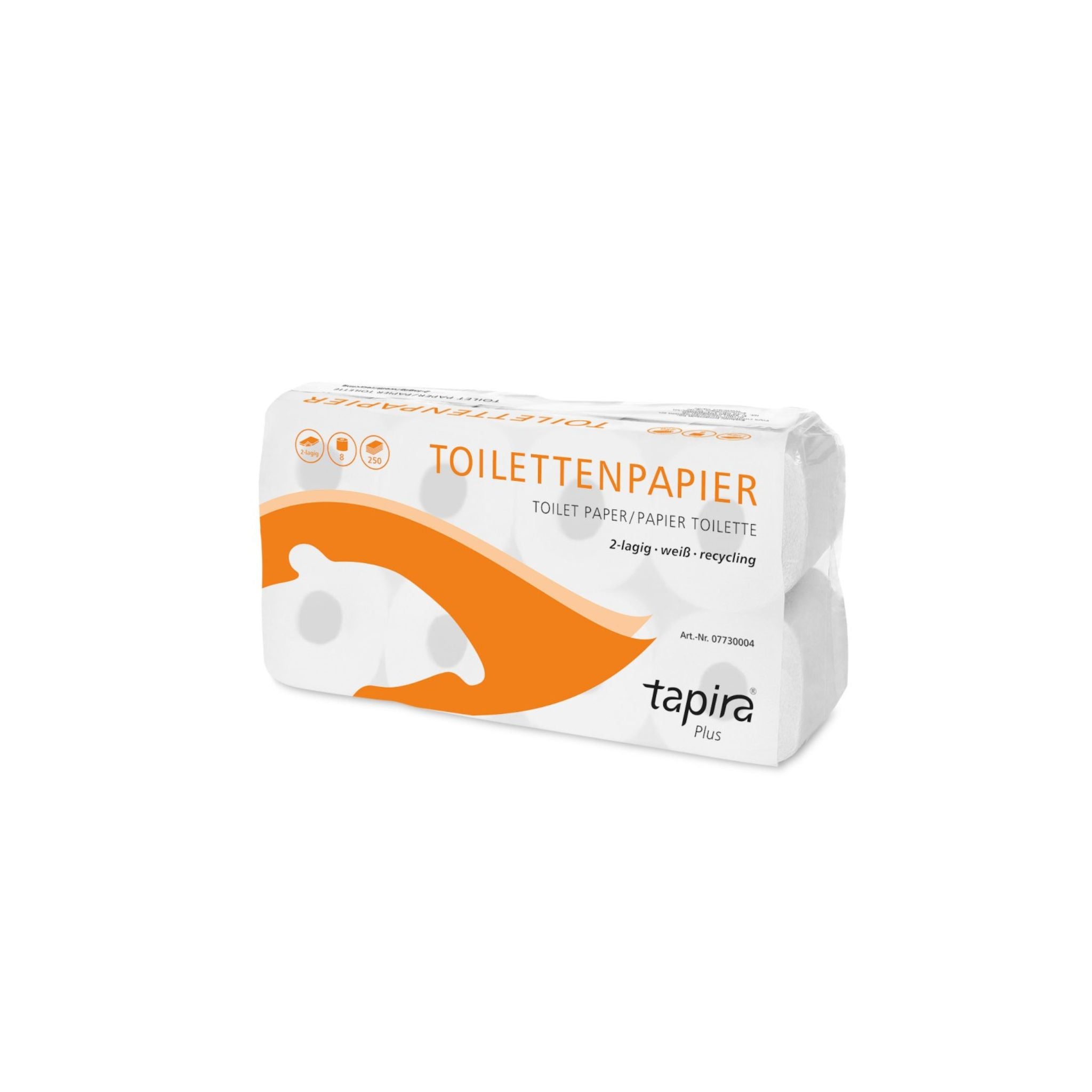 Tapira "Plus" - Toilettenpapier, 2‑lagig, Recyclingweiß, 8 Rollen à 250 Blatt