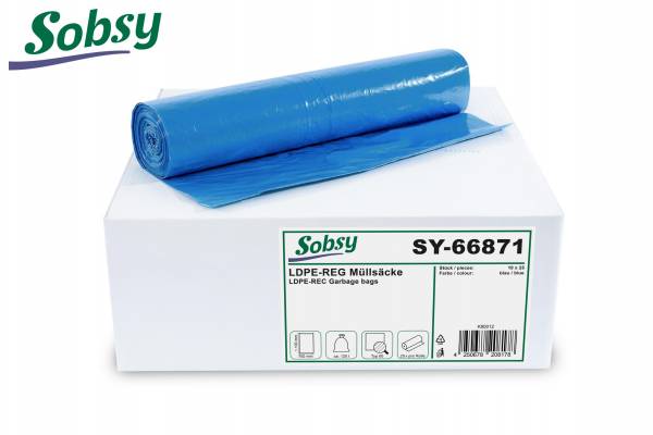 LDPE Müllsäcke, blau, gerollt, 120l, 10 Rollen